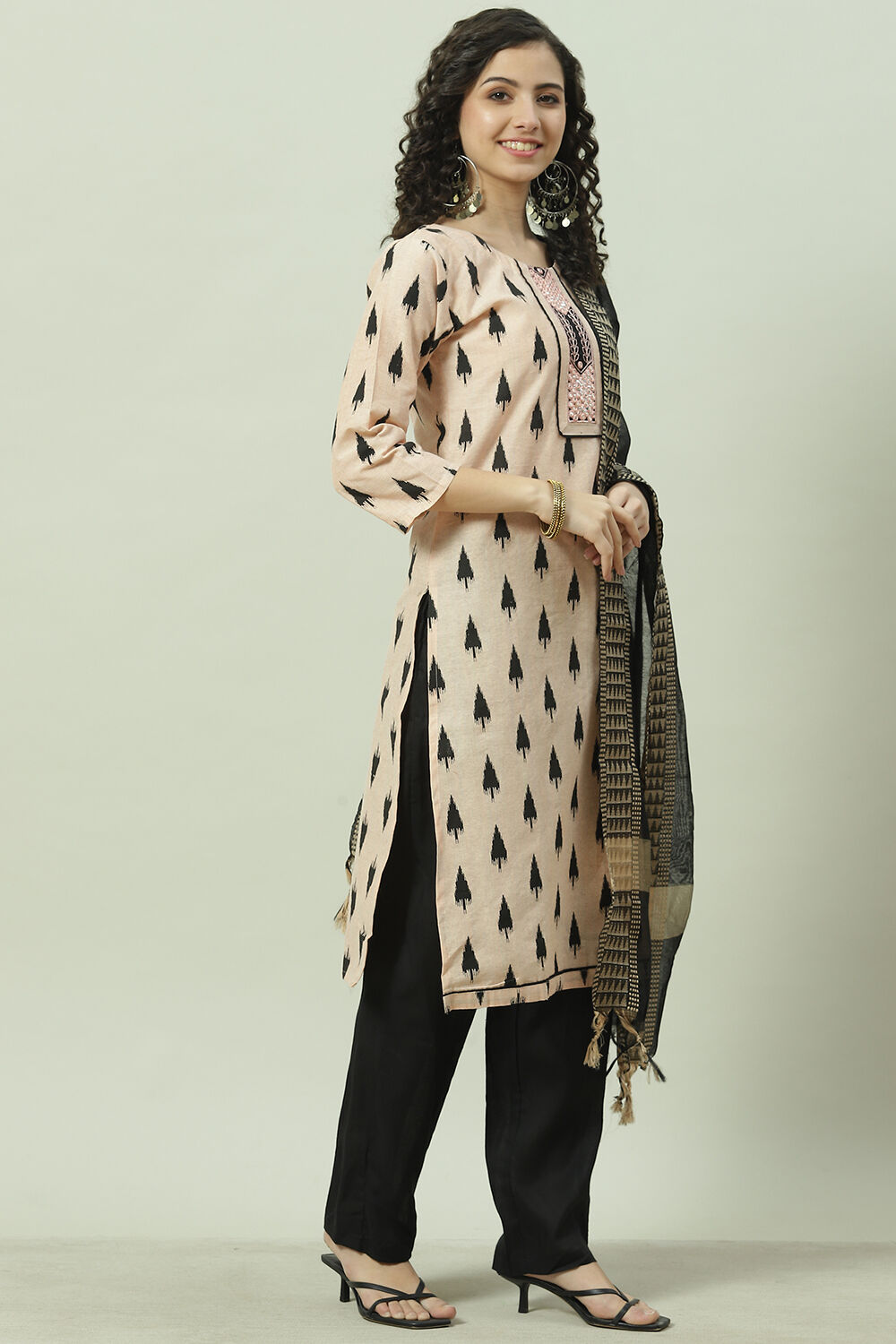 Peach Cotton Unstitched Suit Set image number 6