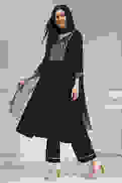 Black Embroidered Gathered Suit Set image number 2