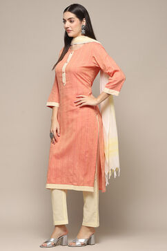 Peach Cotton Unstitched Suit set image number 5