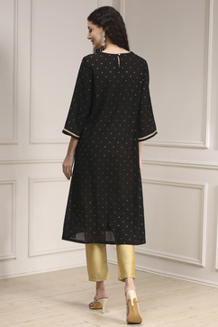 Black Metallic Pattern Straight Kurta image number 3
