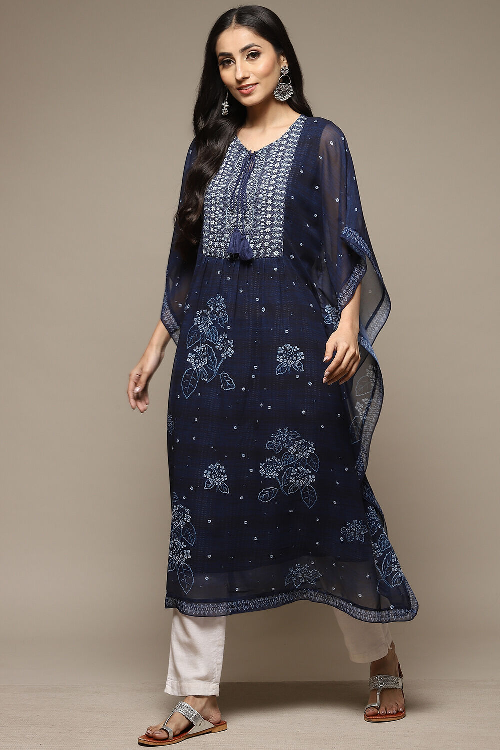 Indigo LIVA Blend Straight Printed Kurta image number 0