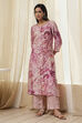 Pink Modal Floral Printed Straight Kurta Set image number 6