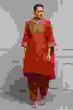 Burnt Orange Printed Straight Salwar Suit Set image number 6