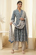 Red Cotton Printed Gathered Suit Set image number 6