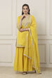 Yellow Silk Chanderi Sequin Embroidered Straight Suit Set