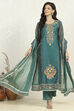 Teal Chanderi Unstitched Suit Set image number 1