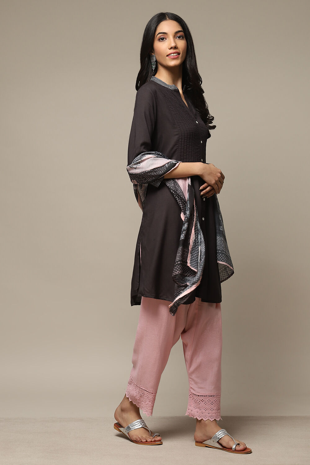 Black Rayon Straight Kurta Salwar Suit Set image number 6