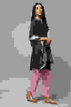 Black Rayon Straight Kurta Salwar Suit Set image number 6