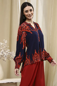 Blue Printed High-Low Top image number 4
