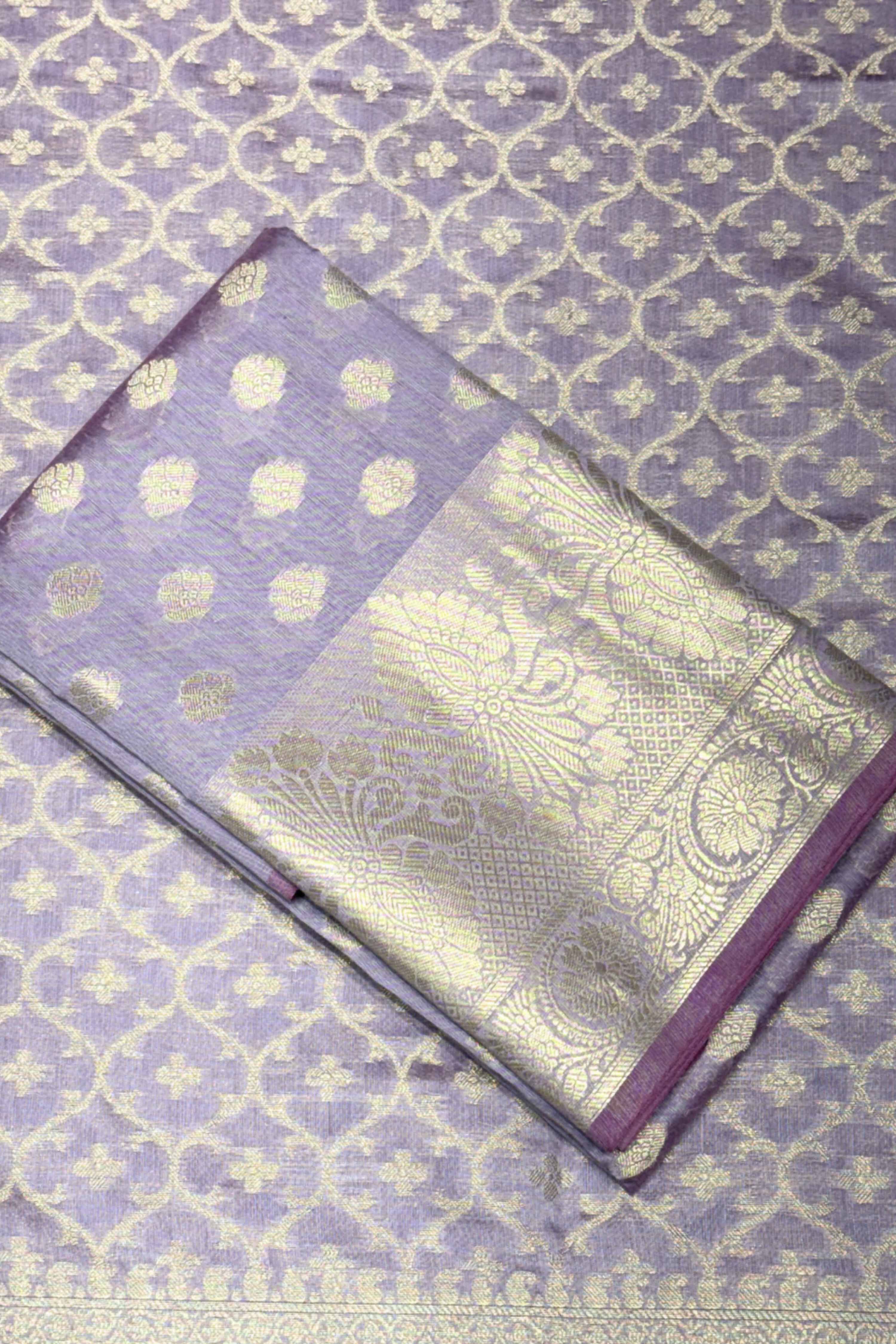 Lavender Chanderi Banarsi Weave Unstitched Suit Set image number 1