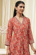 Rust Printed Straight Short Kurta image number 1