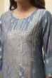 Blue Poly Cotton Straight Yarndyed Kurta image number 4
