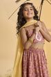 Peach Cotton Printed Gathered Lehenga Set image number 1