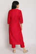 Pink Poly Viscose Straight Kurta Slim Pant Suit Set image number 5