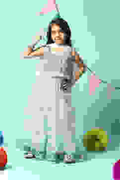 Powder Blue Cotton Short Top Lehenga Set image number 0