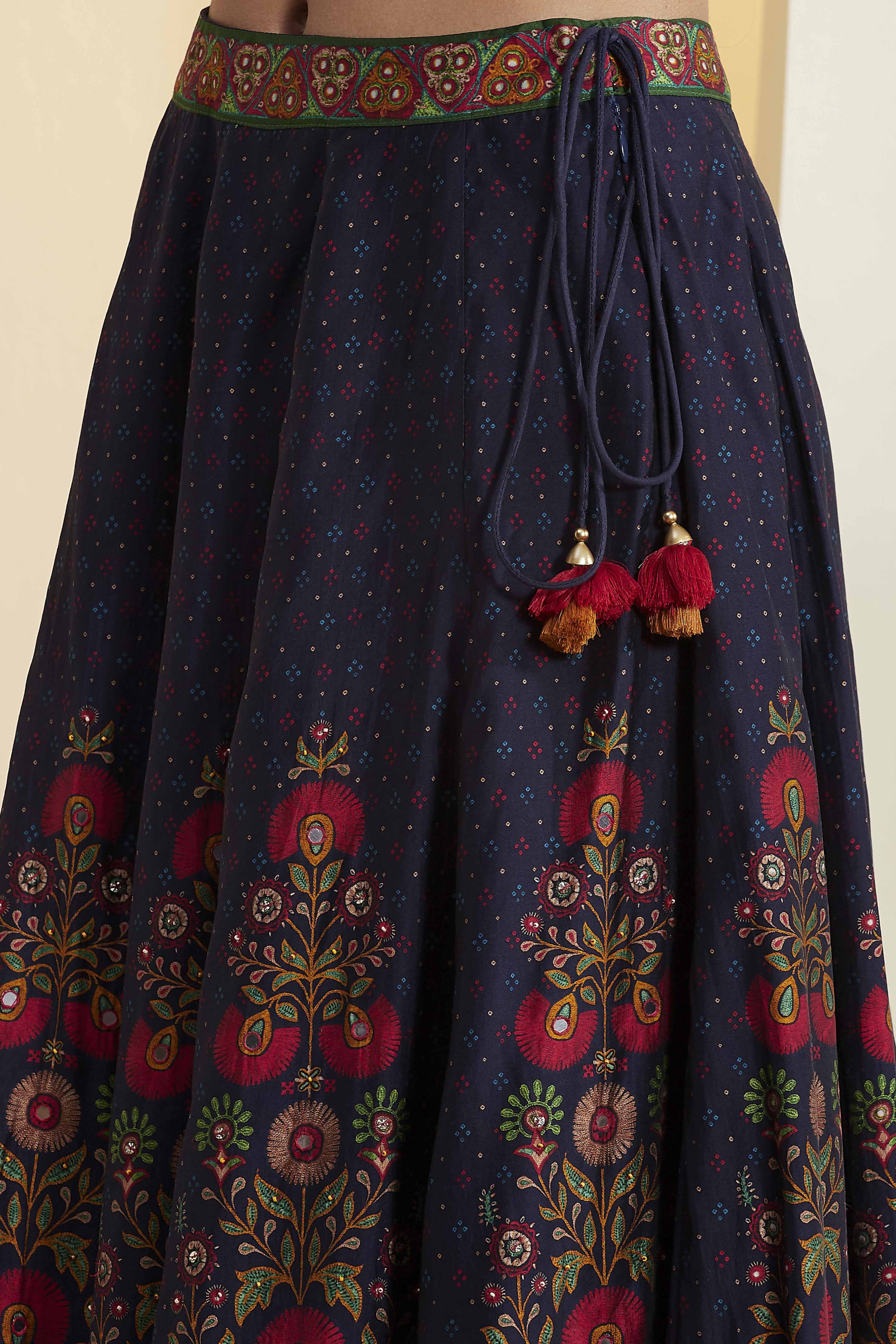 Blue Cotton Silk Straight Lehenga Set image number 2