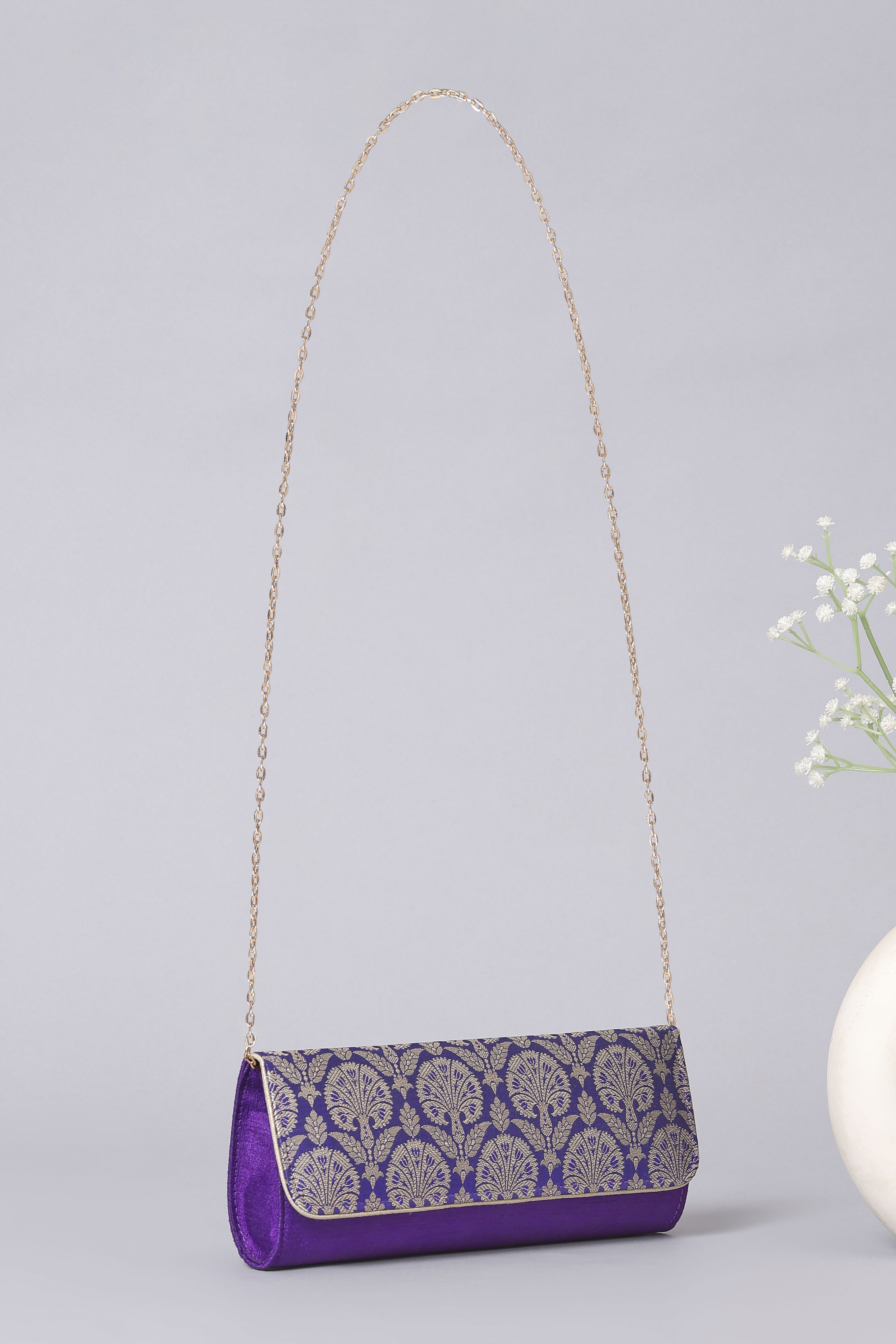 Purple Brocade Clutch image number 3