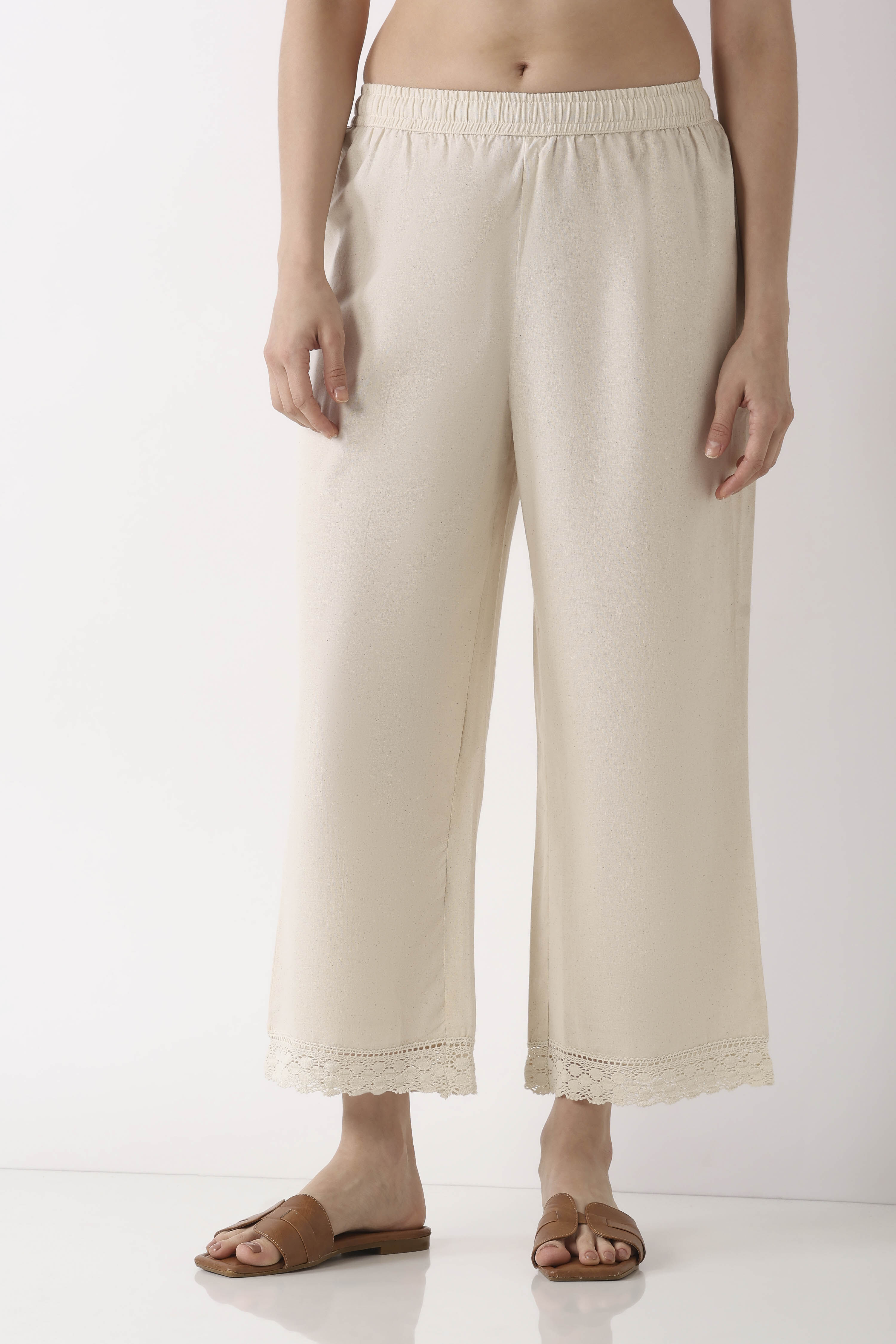 Natural Cotton Straight Palazzos image number 4