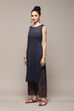 Navy Poly Cotton Layered Kurta Palazzo Suit Set image number 5