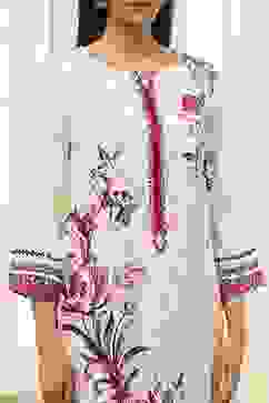 Ecru Floral Printed Straight Kurta image number 1