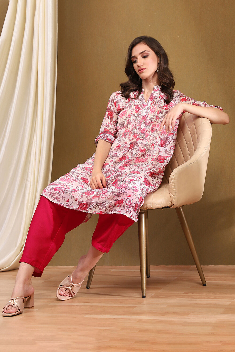 Yellow Teal Polyester Straight Kurta image number 7