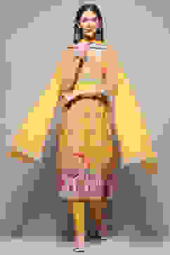 Yellow Rayon Anarkali Kurta Churidar Suit Set image number 0