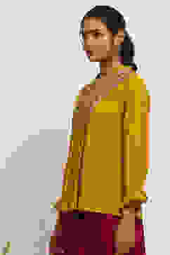 Mustard Yellow Embroidered A-Line Kurti image number 2