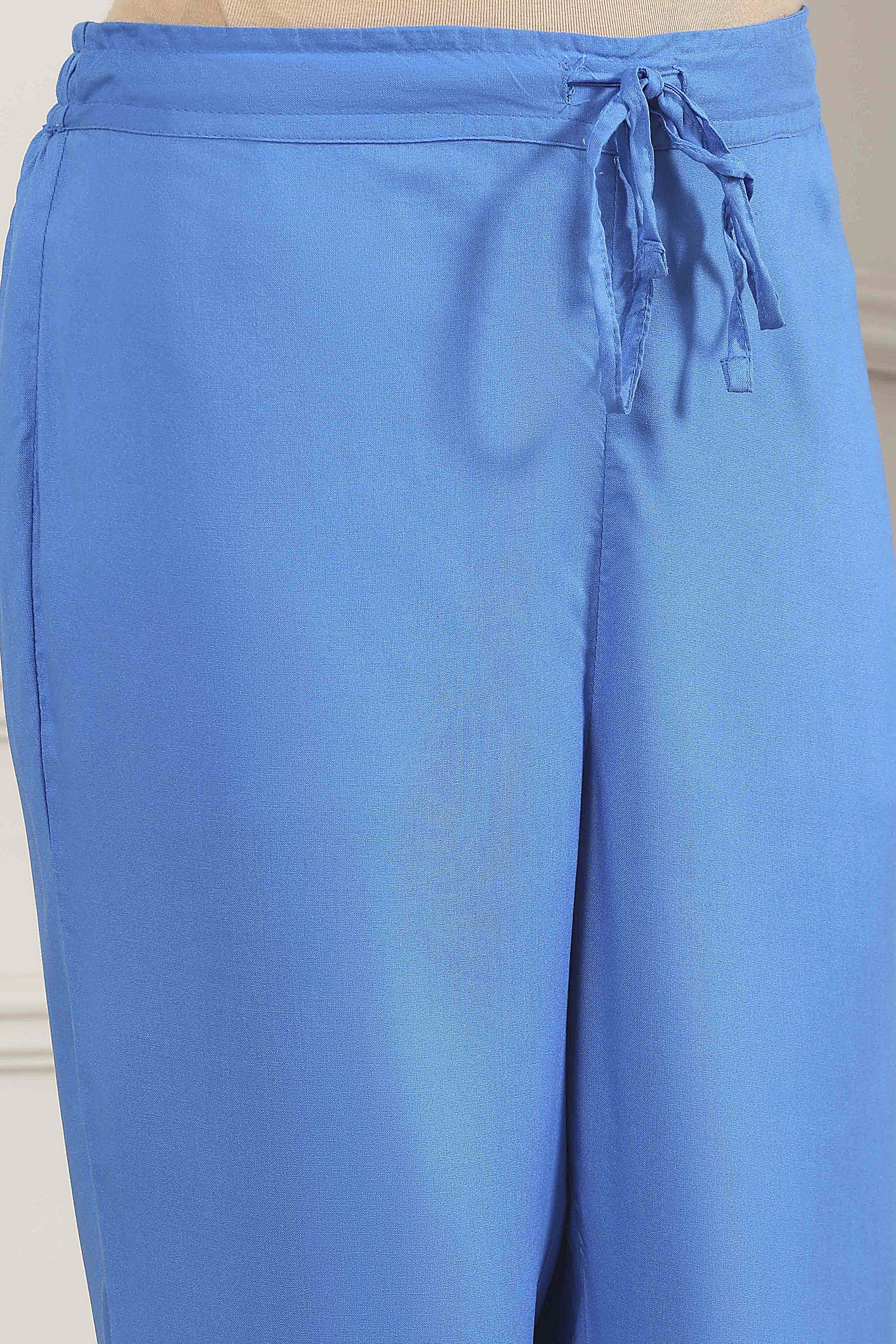 Blue Floral Printed Straight Suit Set image number 2