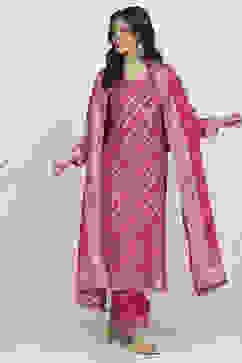 Pink Art Silk Woven Unstitched Suit Set image number 8