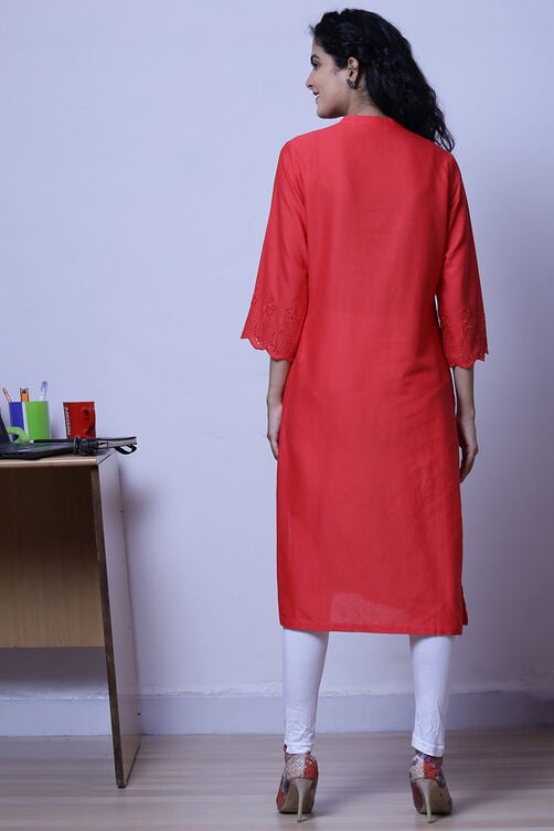 Peach Cotton Flax Kurta image number 5