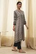 Ecru and Black Printed Straight Kurta image number 4