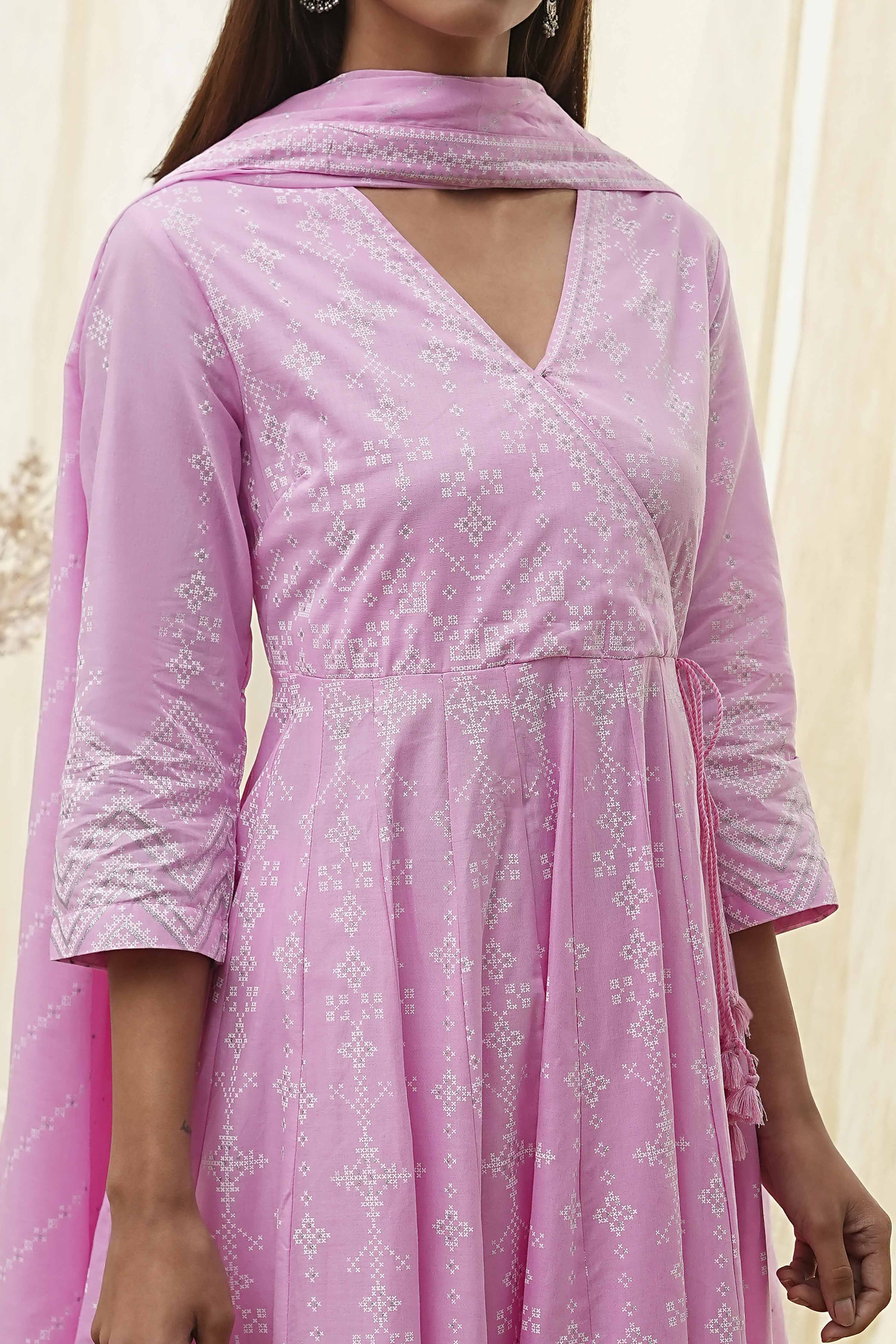 Pink Cotton Anarkali Suit Set image number 1