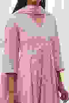 Pink Cotton Anarkali Suit Set image number 1