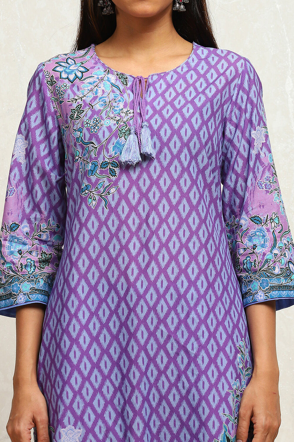 Purple Cotton Printed Straight Suit Set image number 1