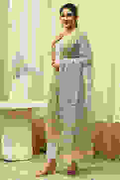 Yellow Cotton Hand Block Print Unstitched Suit Set image number 5