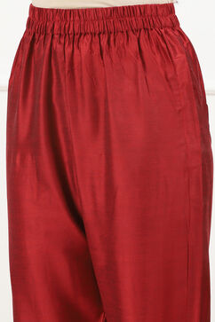 Red Linen Blend Digital Print Unstitched Suit Set image number 4