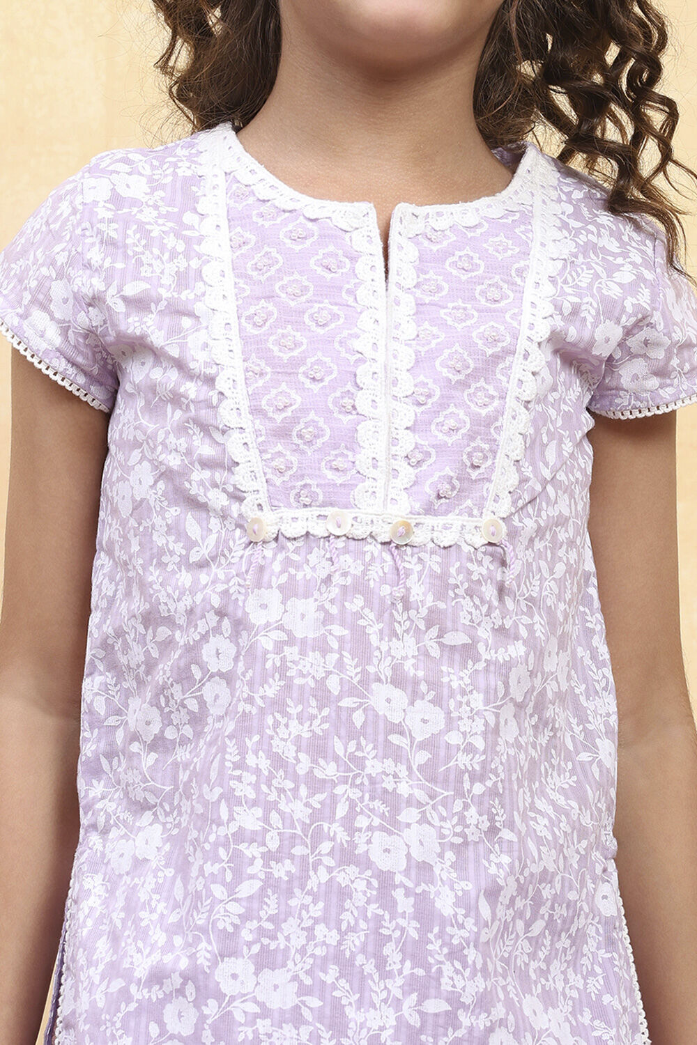 Lavender Cotton Straight Printed Kurta Pants Set image number 1