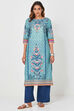 Navy Viscose Rayon Straight Palazzo image number 6