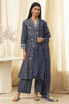 Indigo Pure Cotton Straight Suit Set image number 6