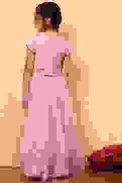 Peach-Toned Poly Chanderi Embellished Straight Lehenga Set image number 3