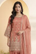 Peach Tissue Jacquard Embroidered Suit Set with Organza Dupatta image number 1