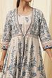 Beige and Blue Printed Front Open Kurta Set image number 1