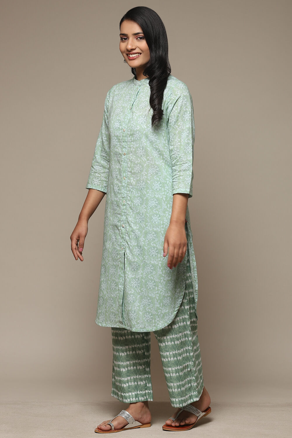 Yellow Cotton Straight Kurta Palazzo Suit Set image number 3