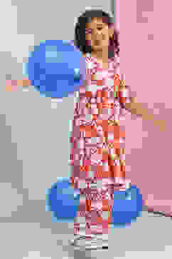 Red Cotton Printed Gathered Suit Set image number 0