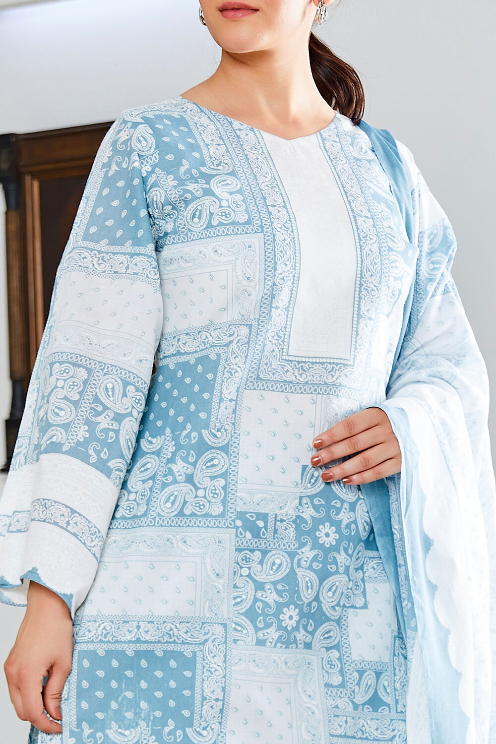 Blue Cotton Blend Digital Print Unstitched Suit Set  image number 1