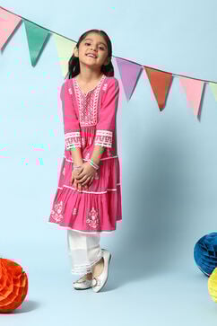 Fuschia Cotton Tiered Kurta Straight Palazzo 2 Piece Set image number 0