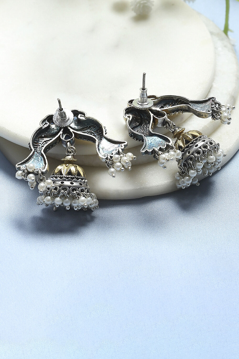 Blue Oxidised Brass Jhumka image number 2