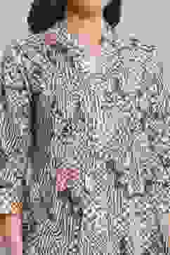 Blue Cotton Printed Straight Short Kurta image number 1