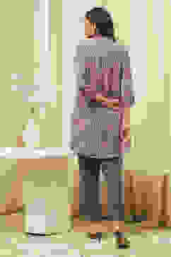 Grey & Pink Art Silk Straight Kurta Pant Suit Set image number 4