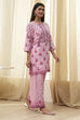 Light Pink Cotton Floral Straight Kurta Set image number 6